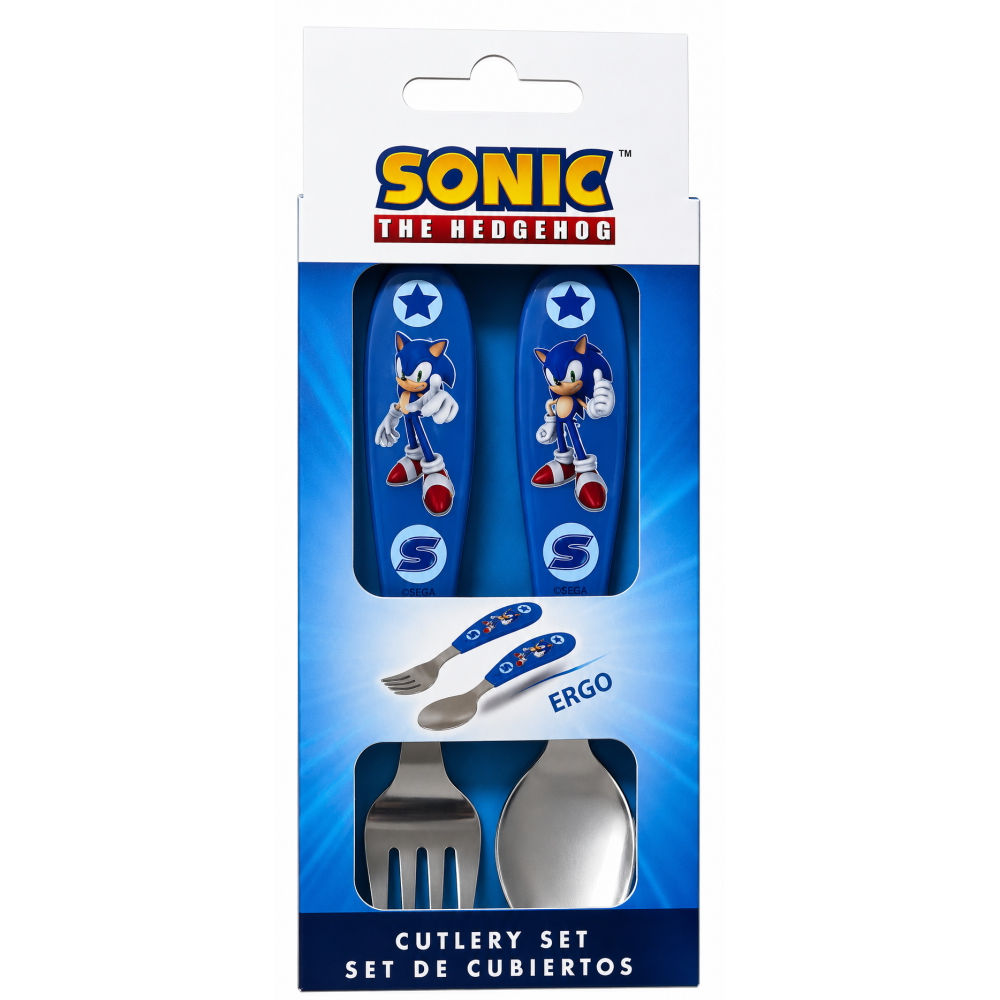 Posate Sonic the Hedgehog Forchetta e Cucchiaio in Acciaio Inox Manico Ergonomico- St83418