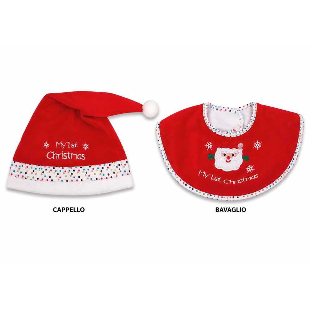 Set Bavetto e Cappellino Natalizio il Mio Primo Natale per Bambini - 42649