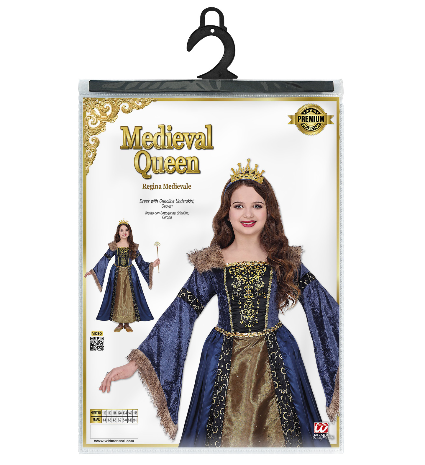 Costume Vestito Abito Travestimento Carnevale Bambina Regina Medievale - 0713