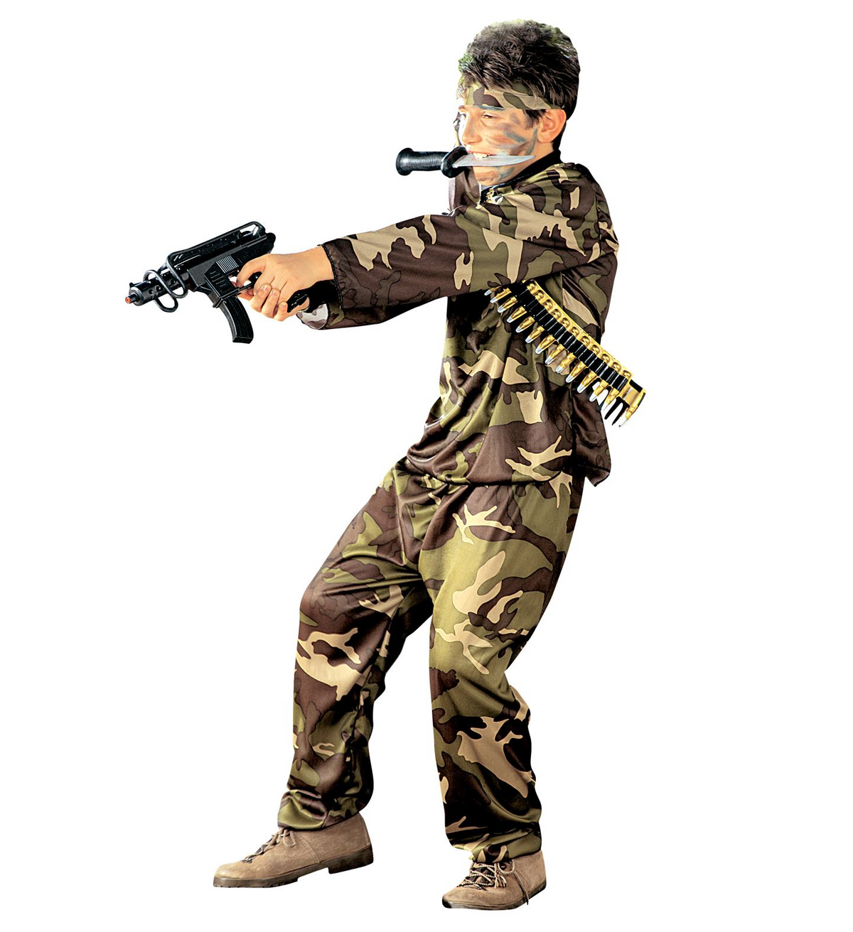 Vestito Carnevale + Accessori Soldato Costume Pugnale Pistola Pallottole Set Trucco 4/5 Anni Travestimento - 3840+02412+7083u+2724s+6985d