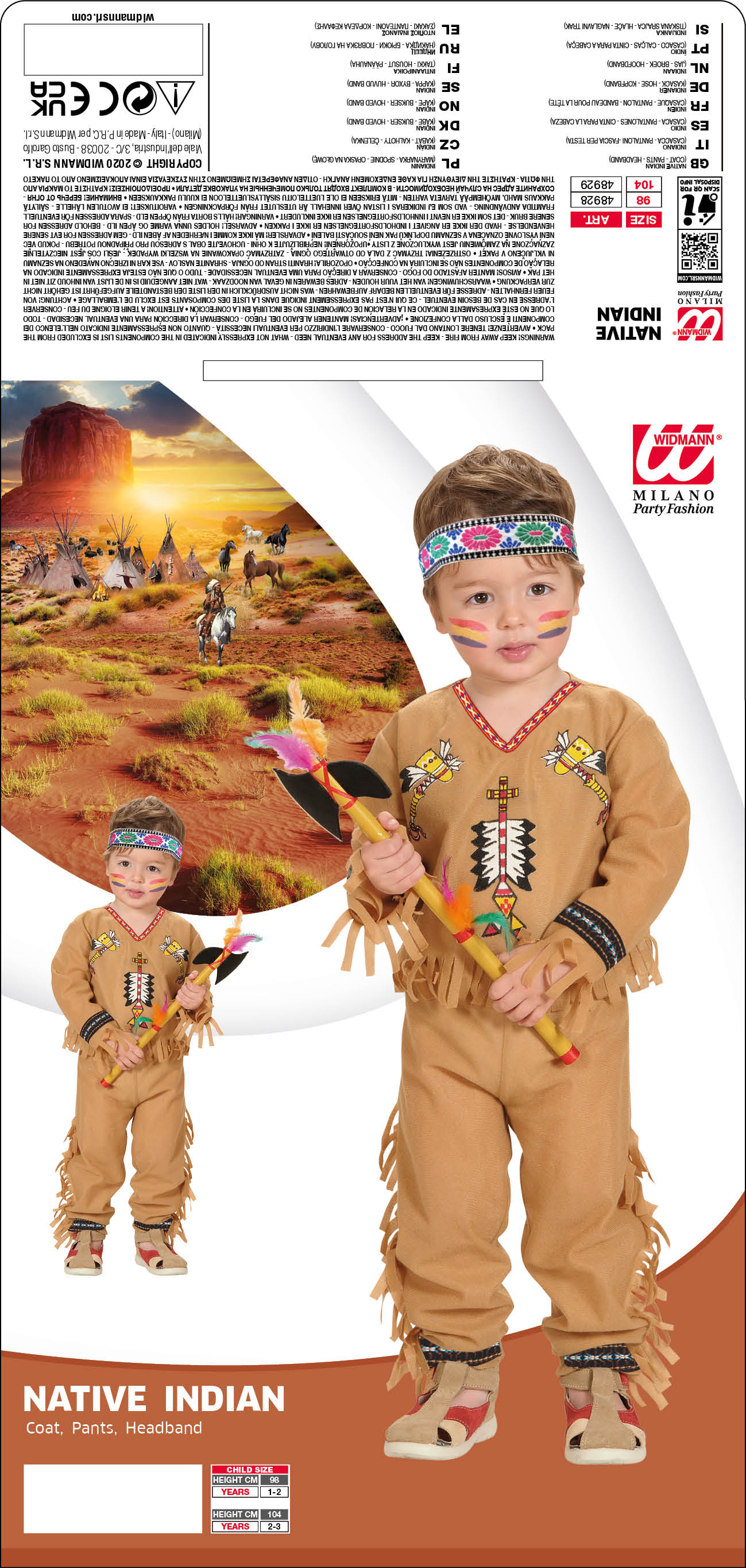 Costume Vestito Abito Travestimento Carnevale Cosplay Bambino - Indiano - 4892