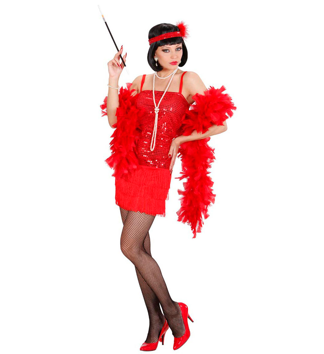 Vestito Carnevale + Accessori Charleston Abito Boa Calze Travestimento (s)