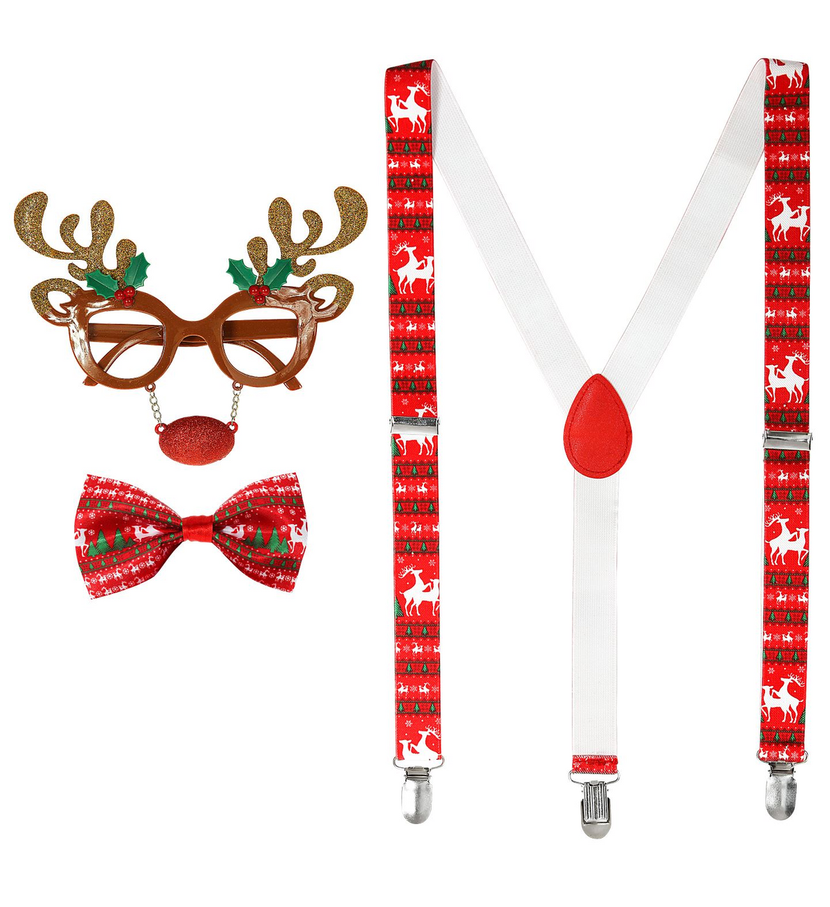 Set Travestimento - Renna- Occhiali, Bretelle, Papillon - Accessori Abito Vestito Carnevale Adulto