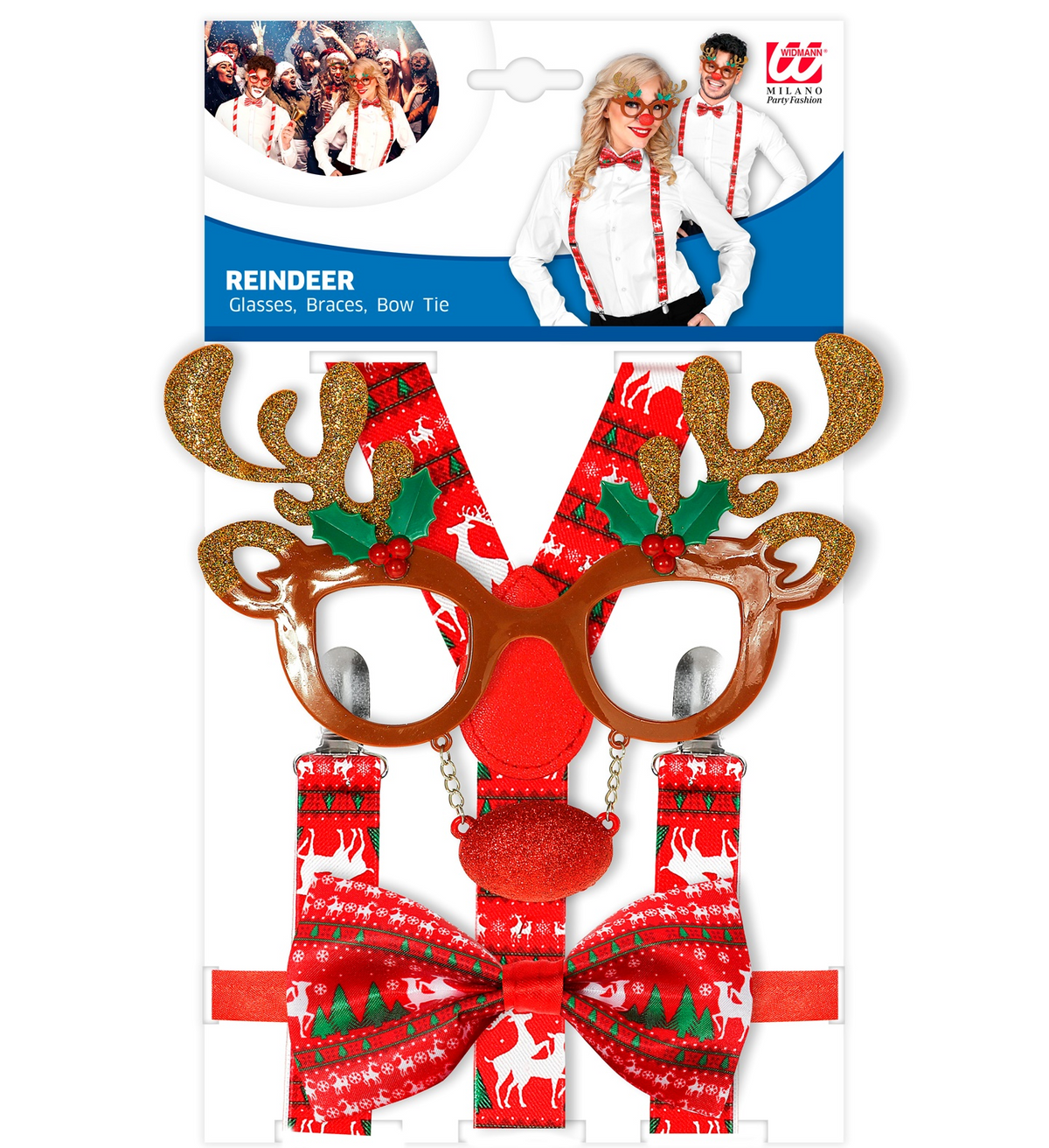 Set Travestimento - Renna- Occhiali, Bretelle, Papillon - Accessori Abito Vestito Carnevale Adulto
