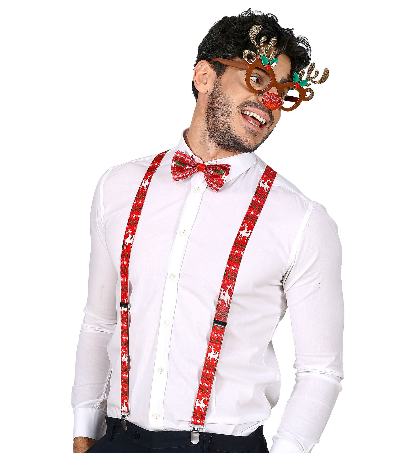 Set Travestimento - Renna- Occhiali, Bretelle, Papillon - Accessori Abito Vestito Carnevale Adulto