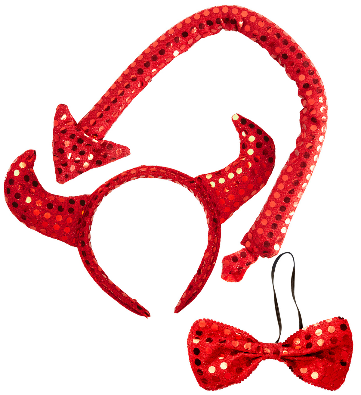 Set Travestimento - Diavolo in Paillettes- Corna, Papillon, Papillon - Accessori Abito Vestito Carnevale Adulto