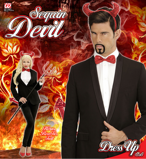 Set Travestimento - Diavolo in Paillettes- Corna, Papillon, Papillon - Accessori Abito Vestito Carnevale Adulto