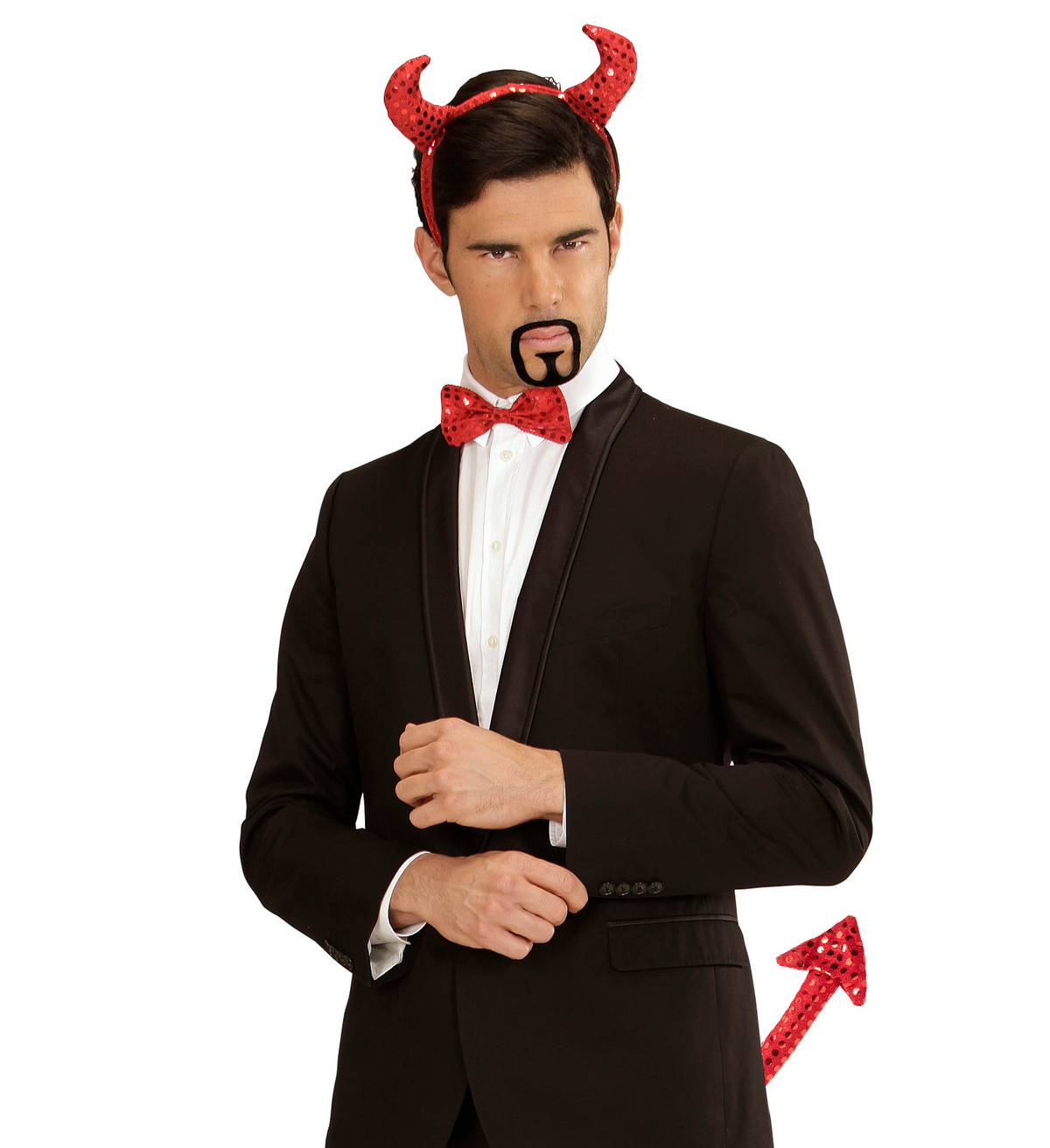 Set Travestimento - Diavolo in Paillettes- Corna, Papillon, Papillon - Accessori Abito Vestito Carnevale Adulto
