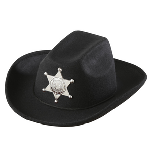 Cappello Cowboy Feltro Spazzolato Nero con Stella Sceriffo Accessori per Abito Vestito Travestimento Carnevale Bambino