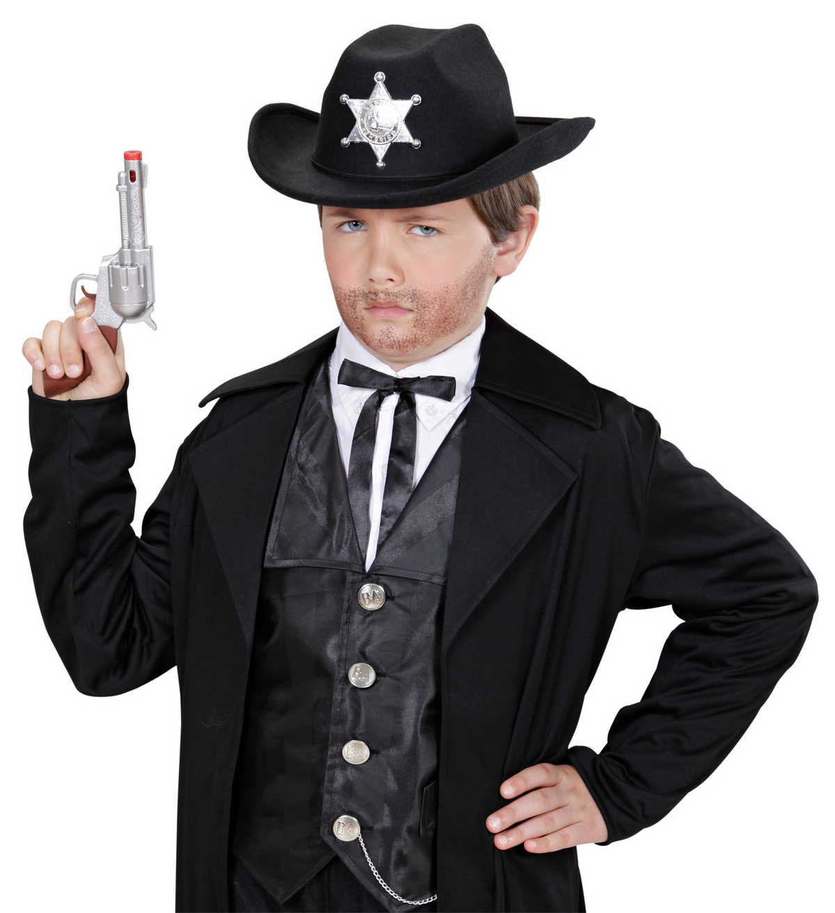 Cappello Cowboy Feltro Spazzolato Nero con Stella Sceriffo Accessori per Abito Vestito Travestimento Carnevale Bambino