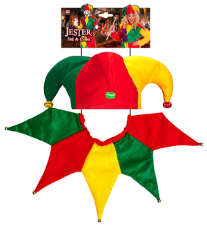 Set Travestimento - Giullare - Cappello, Collare - Accessori Abito Vestito Carnevale