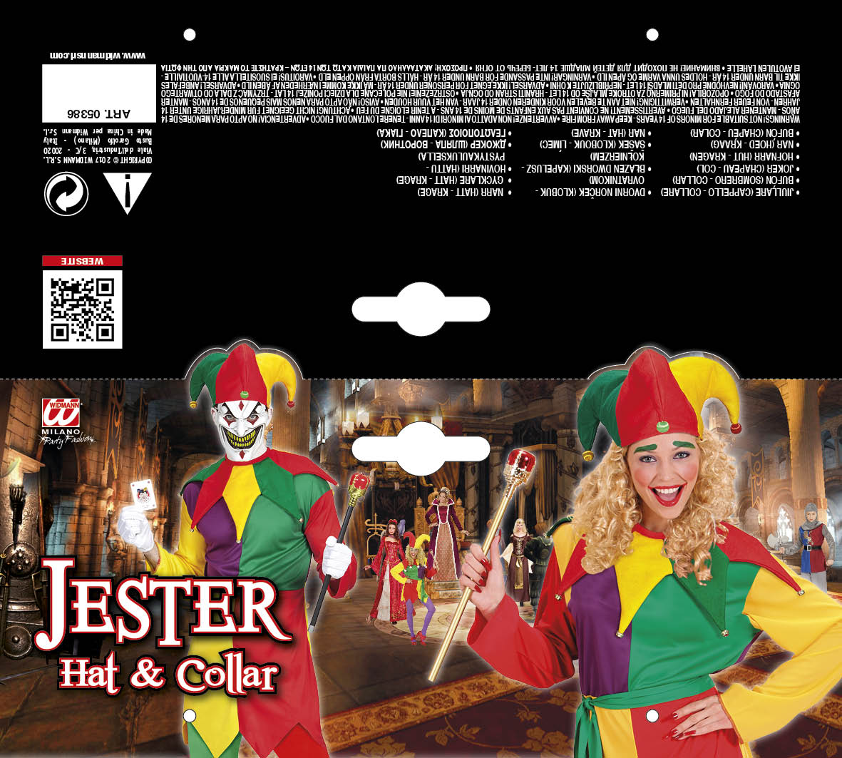 Set Travestimento - Giullare - Cappello, Collare - Accessori Abito Vestito Carnevale