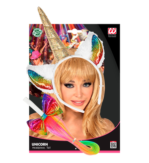 Set Travestimento - Unicorno - Copricapo e Coda - Accessori Abito Vestito Carnevale Adulto