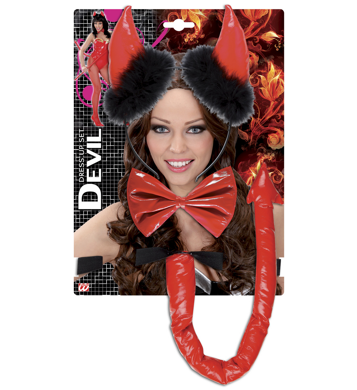 Set Travestimento - Diavolo Rosso in Vinile - Corna, Papillon  e Coda - Accessori Abito Vestito Carnevale Adulto