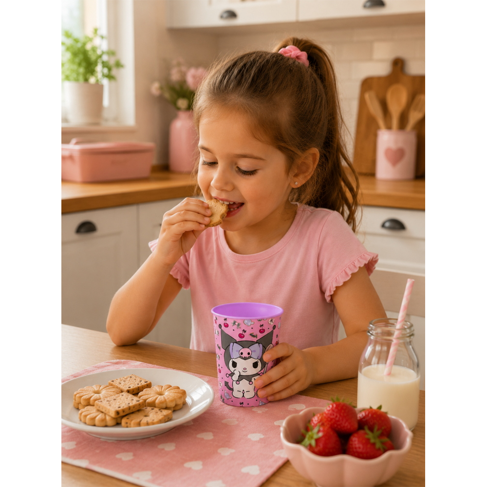 Bicchiere Kuromi Sanrio in Plastica Semirigida Riutilizzabile 260 Ml Bpa Free - St88307