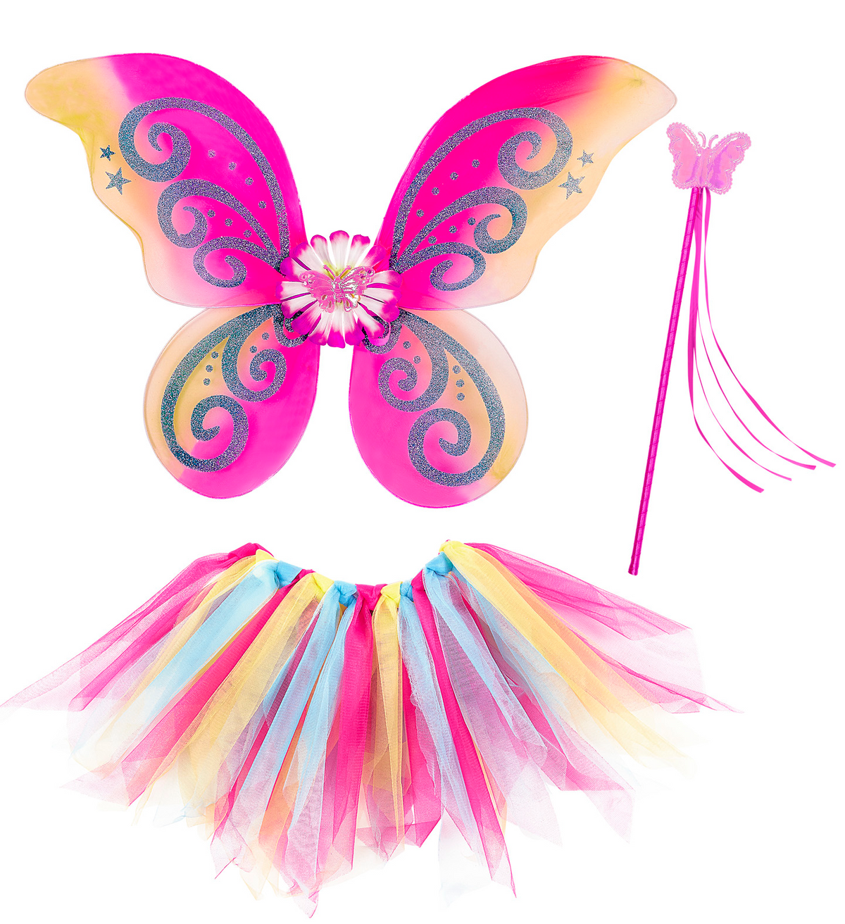Set Fatina Fantasy Magica Ali Gonna Bacchetta - Accessori Abito Vestito Travestimento Carnevale Bambina
