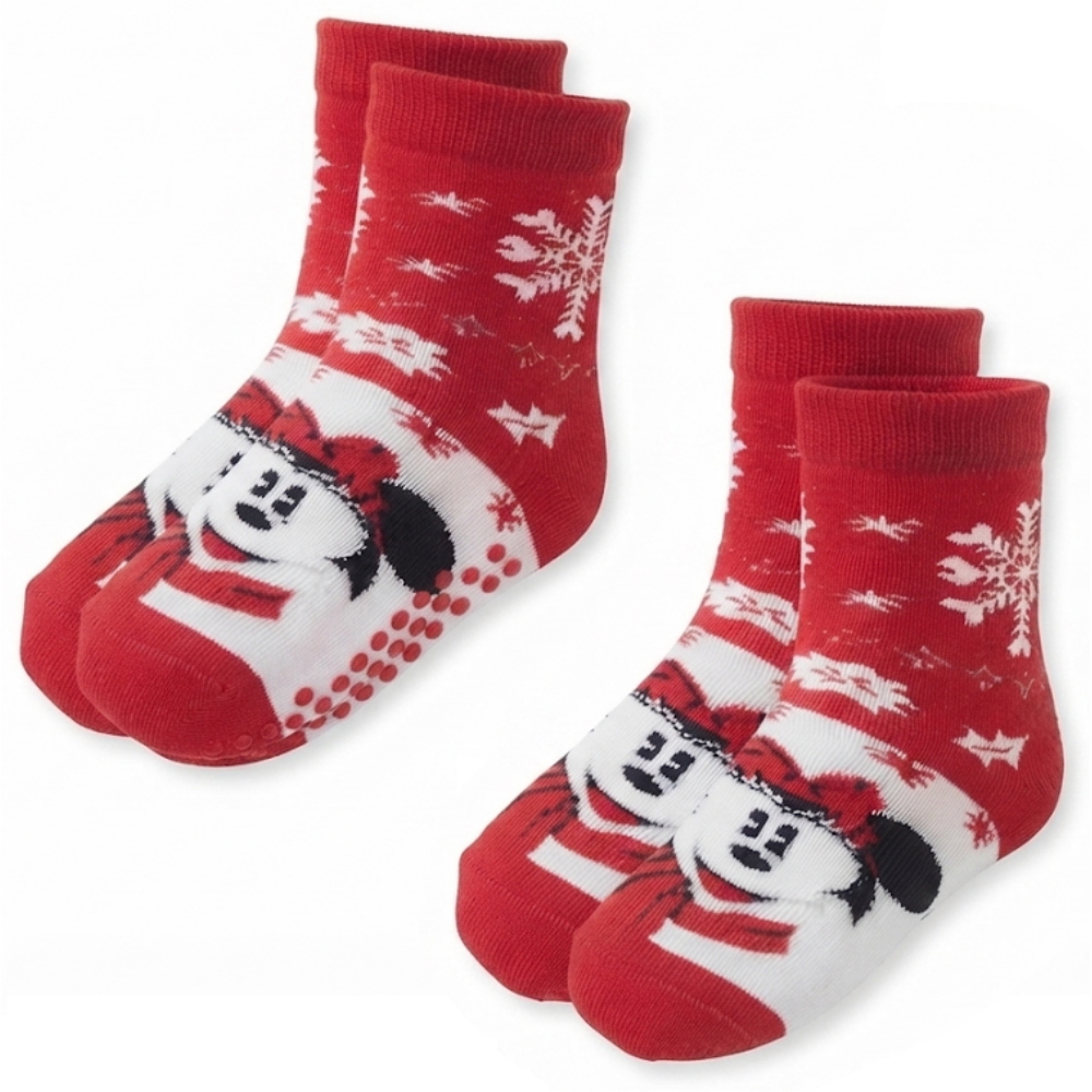 Calzini Antiscivolo Natale Minnie Mouse DISNEY in Spugna 2 Paia 23/26 - Min0676