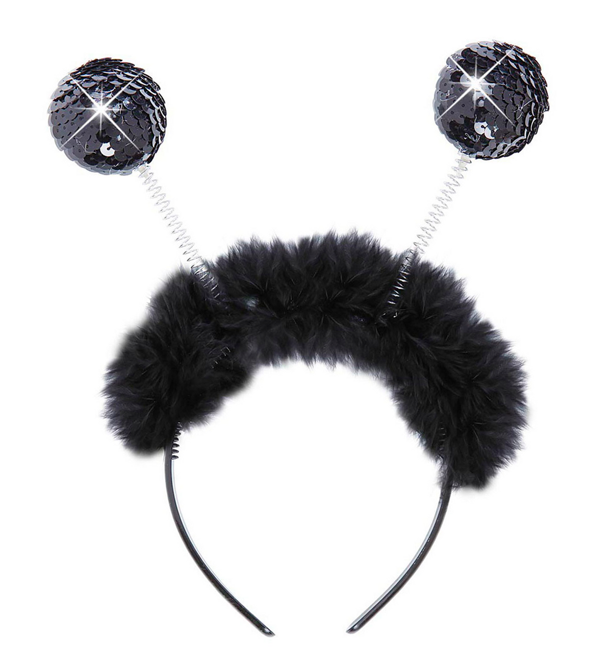 Cerchietto con Paillettes Nere e Marabou - Accessori per Abito Vestito Travestimento Carnevale Cosplay - 1942g