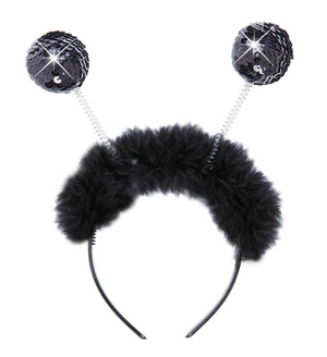 Cerchietto con Paillettes Nere e Marabou - Accessori per Abito Vestito Travestimento Carnevale Cosplay - 1942g