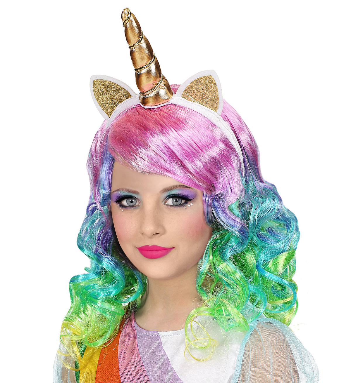 Set Travestimento - Unicorno - Parrucca e Cerchietto - Accessori Abito Vestito Carnevale - 46935