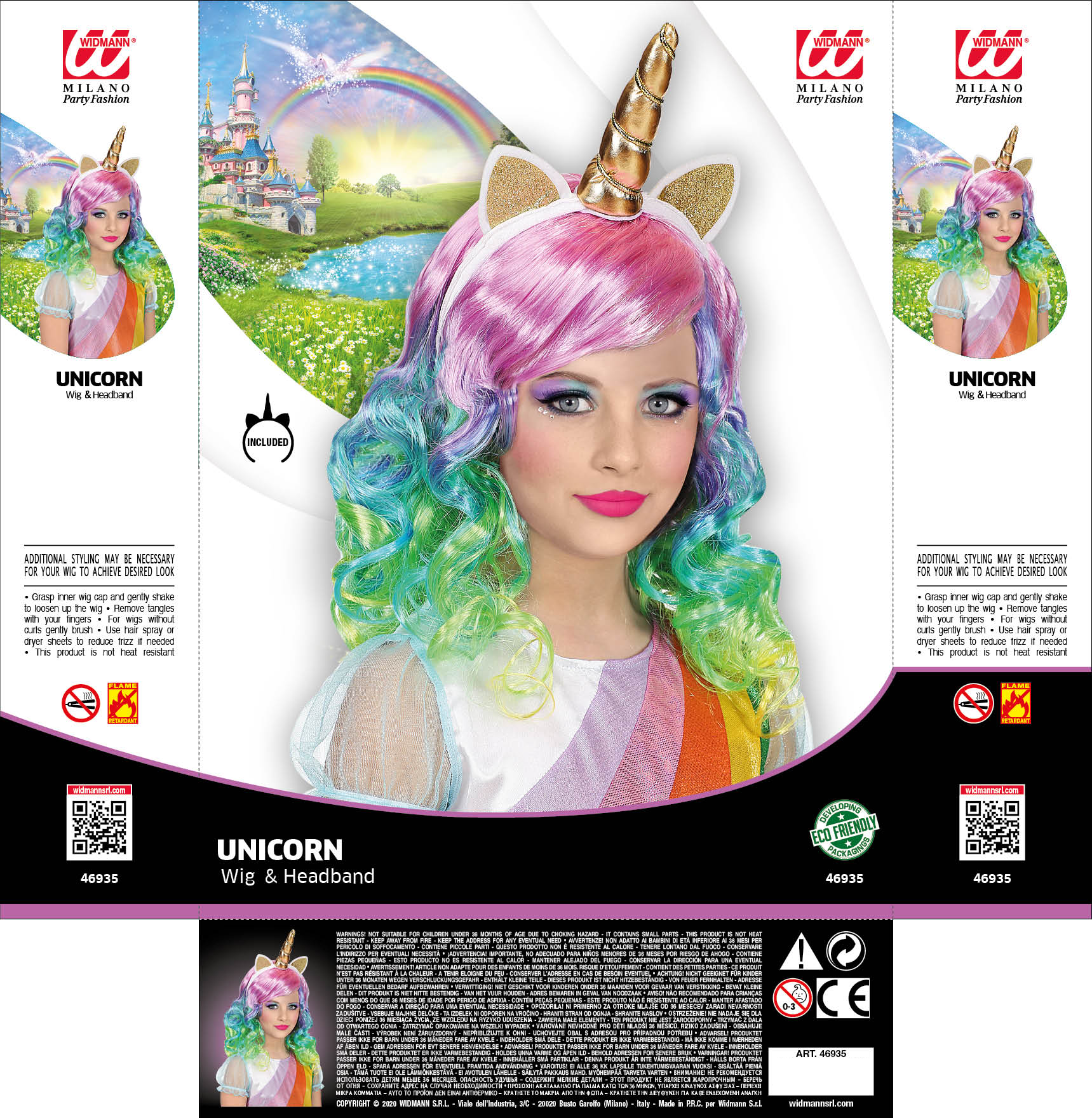 Set Travestimento - Unicorno - Parrucca e Cerchietto - Accessori Abito Vestito Carnevale - 46935
