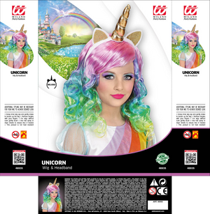 Set Travestimento - Unicorno - Parrucca e Cerchietto - Accessori Abito Vestito Carnevale - 46935
