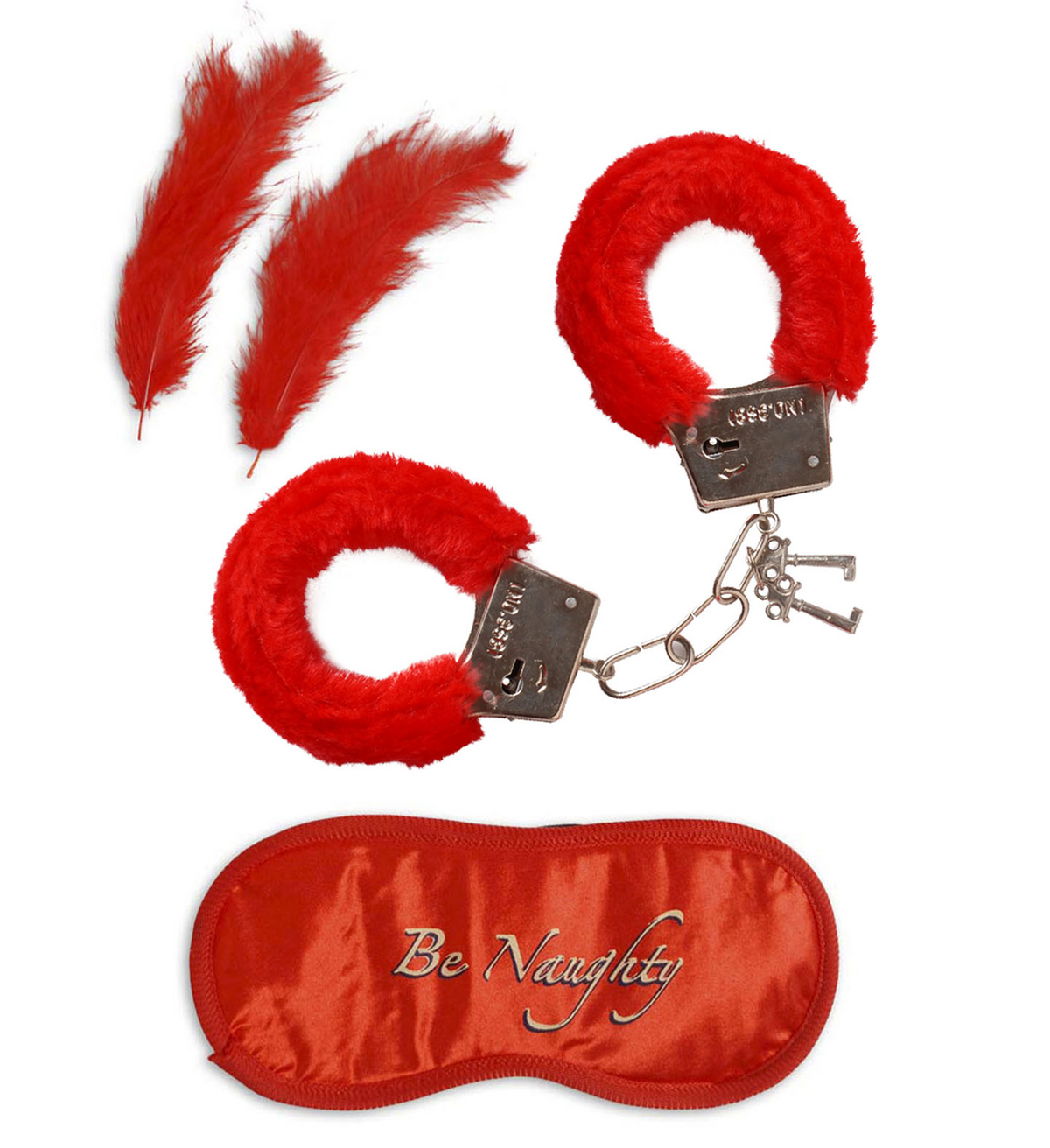 Set Manette in Peluche, Mascherina e 2 Piume - Articolo Sexy per Amanti O Scherzi - 4800l