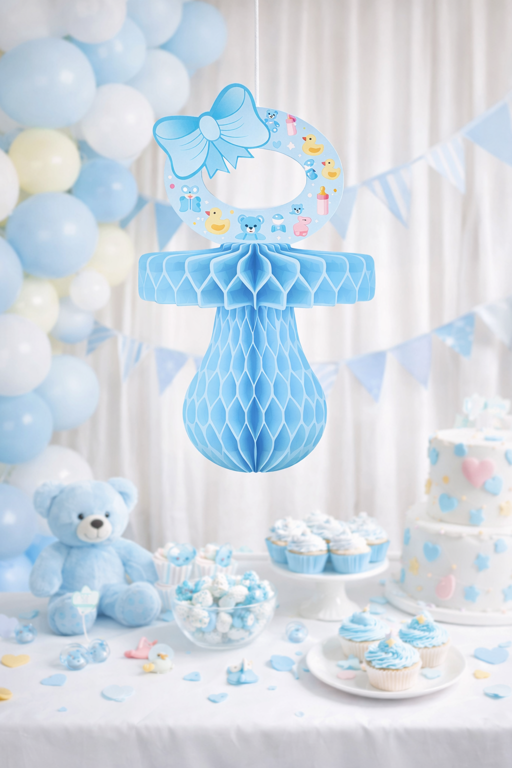 Ciucciotto Stile Nido D'ape - Nascita Bambino - Colore Azzurro - Maschietto - 26 Cm.