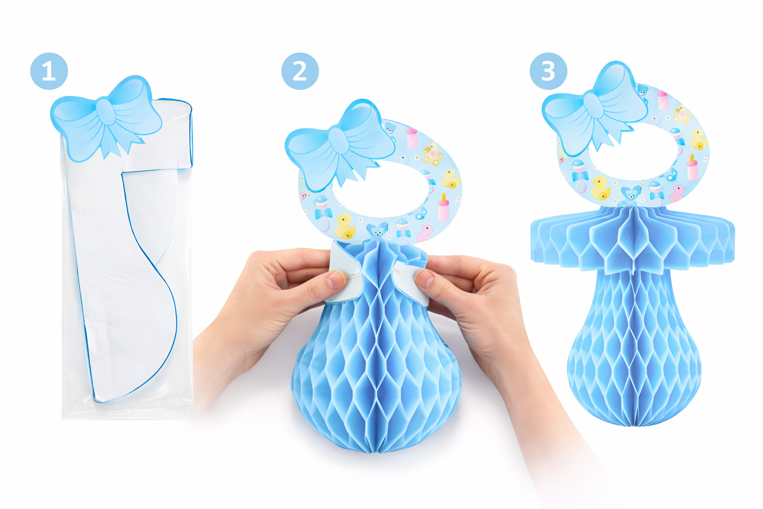 Ciucciotto Stile Nido D'ape - Nascita Bambino - Colore Azzurro - Maschietto - 26 Cm.