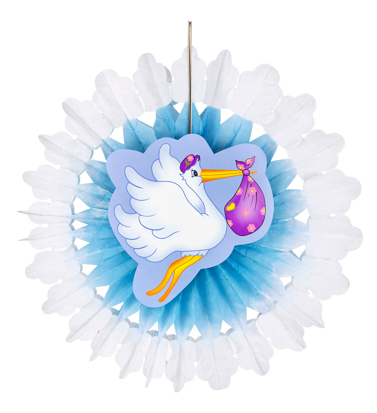 Rosone Cicogna con Bebè - Fiocco Nascita Bambino - Colore Azzurro - Maschietto - 50 Cm.