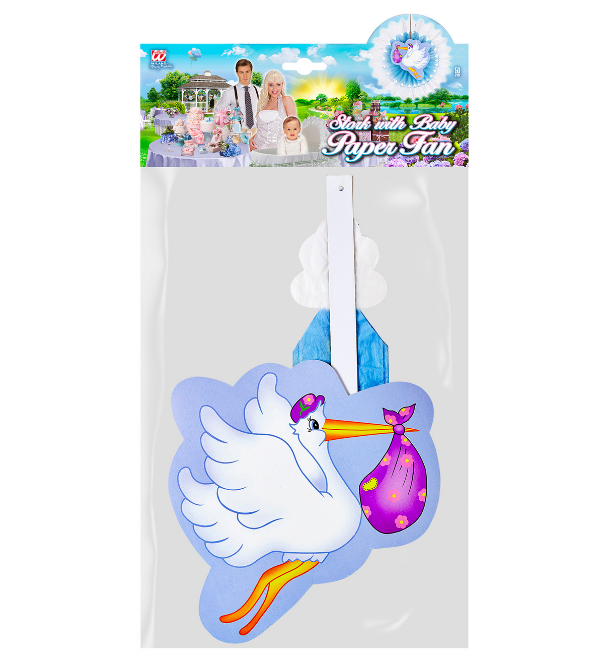 Rosone Cicogna con Bebè - Fiocco Nascita Bambino - Colore Azzurro - Maschietto - 50 Cm.