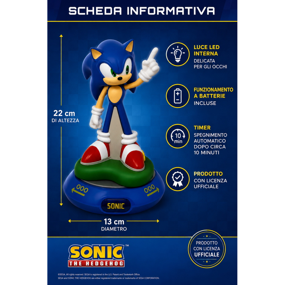 Lampada da Notte 3d Sonic the Hedgehog Comodino Luce LED a Batterie - Sn00006