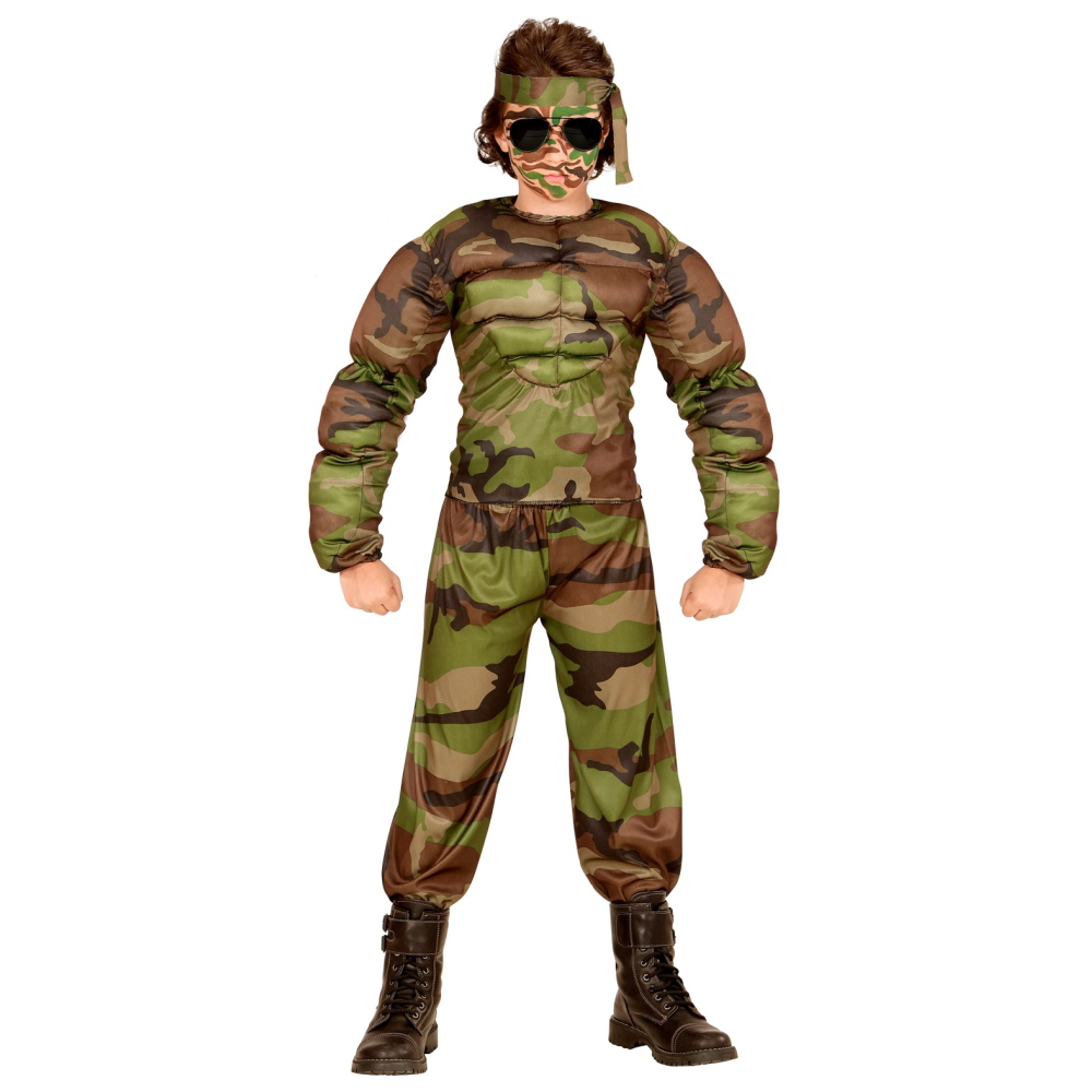 Costume Vestito Abito Travestimento Carnevale Bambino Super Soldato Muscoloso