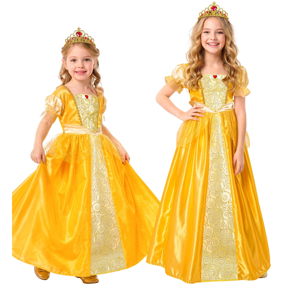Costume Principessa Abito Lungo e Tiara Travestimento Carnevale Feste in Maschera Cosplay Belle - 9533
