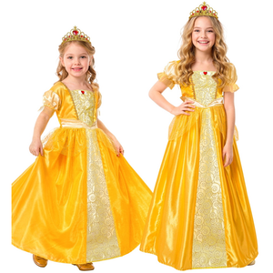Costume Principessa Abito Lungo e Tiara Travestimento Carnevale Feste in Maschera Cosplay Belle - 9533
