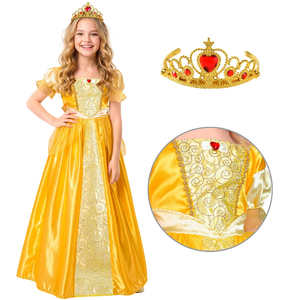 Costume Principessa Abito Lungo e Tiara Travestimento Carnevale Feste in Maschera Cosplay Belle - 9533