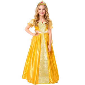 Costume Principessa Abito Lungo e Tiara Travestimento Carnevale Feste in Maschera Cosplay Belle - 9533