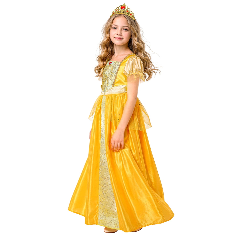 Costume Principessa Abito Lungo e Tiara Travestimento Carnevale Feste in Maschera Cosplay Belle - 9533