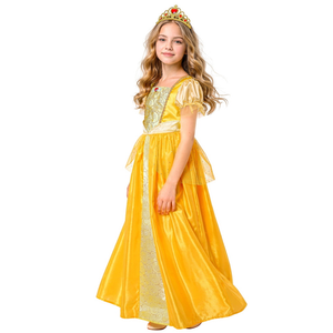 Costume Principessa Abito Lungo e Tiara Travestimento Carnevale Feste in Maschera Cosplay Belle - 9533