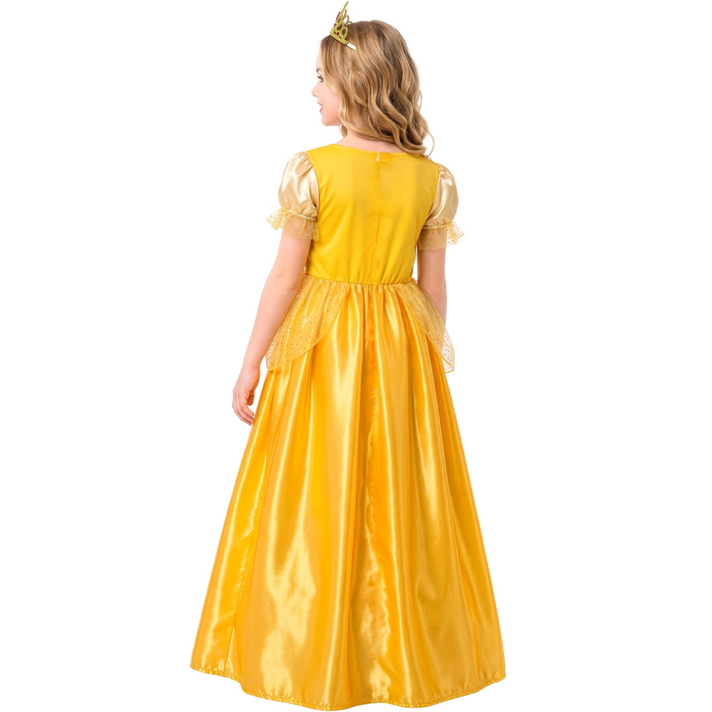 Costume Principessa Abito Lungo e Tiara Travestimento Carnevale Feste in Maschera Cosplay Belle - 9533