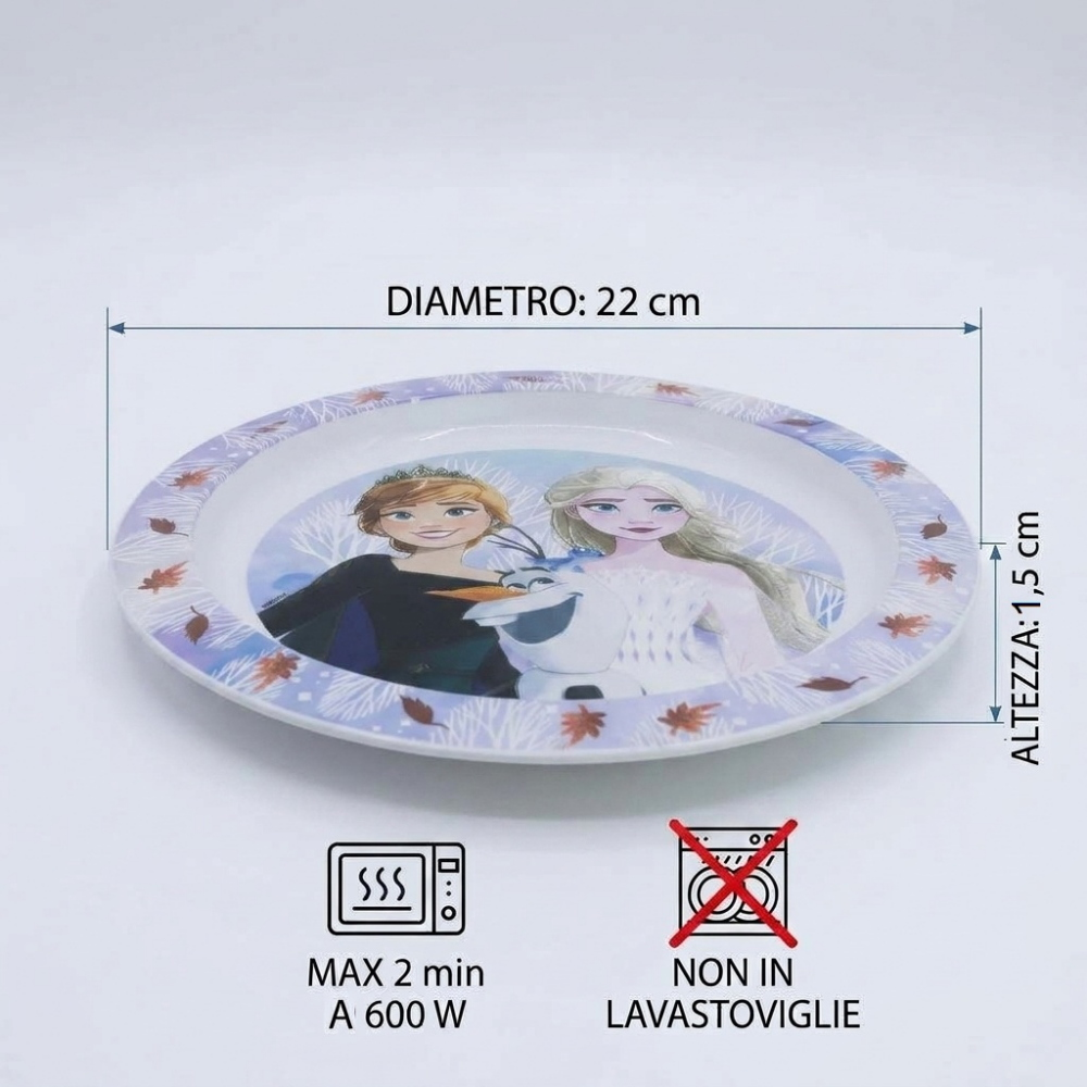 Piatto Piano Frozen DISNEY Stoviglia 22 CM in Plastica Riutilizzabile Adatto Al Microonde - St81047