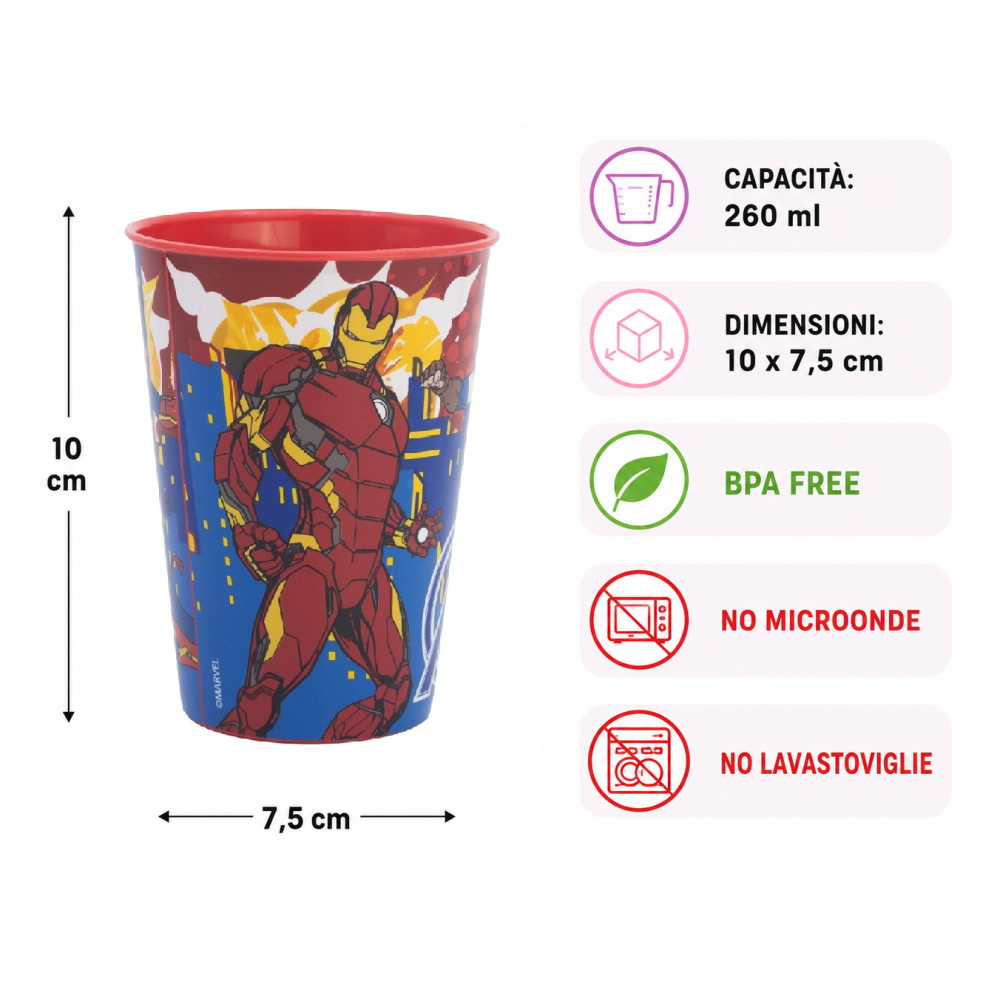 Bicchiere Avengers MARVEL in Plastica Semirigida Riutilizzabile 260 Ml Bpa Free - St80107