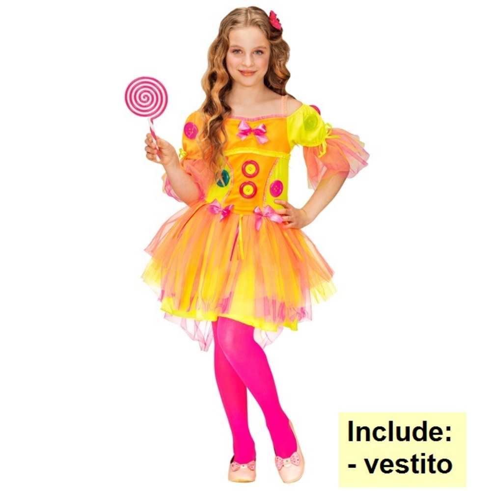 Costume Vestito Abito Travestimento Carnevale Bambina Neon Fantasy Girl