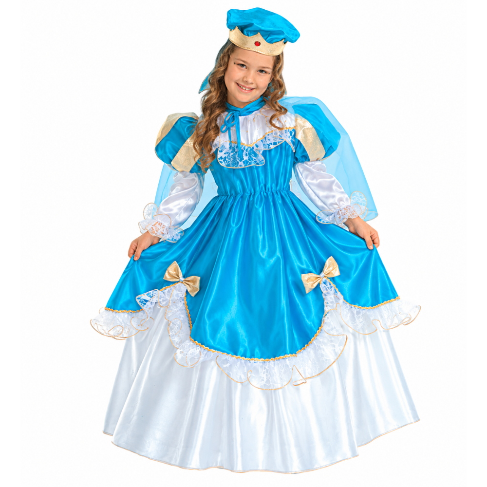 Costume Vestito Abito Travestimento Carnevale Bambina Principessa Azzurra