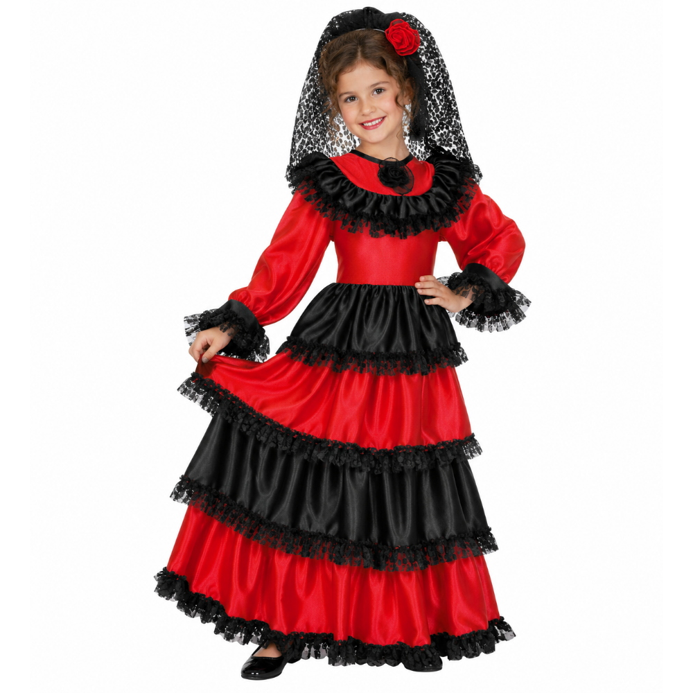 Costume Vestito Abito Travestimento Carnevale Bambina Senorita Vestito e Copricapo 3/5 Anni - 4396e