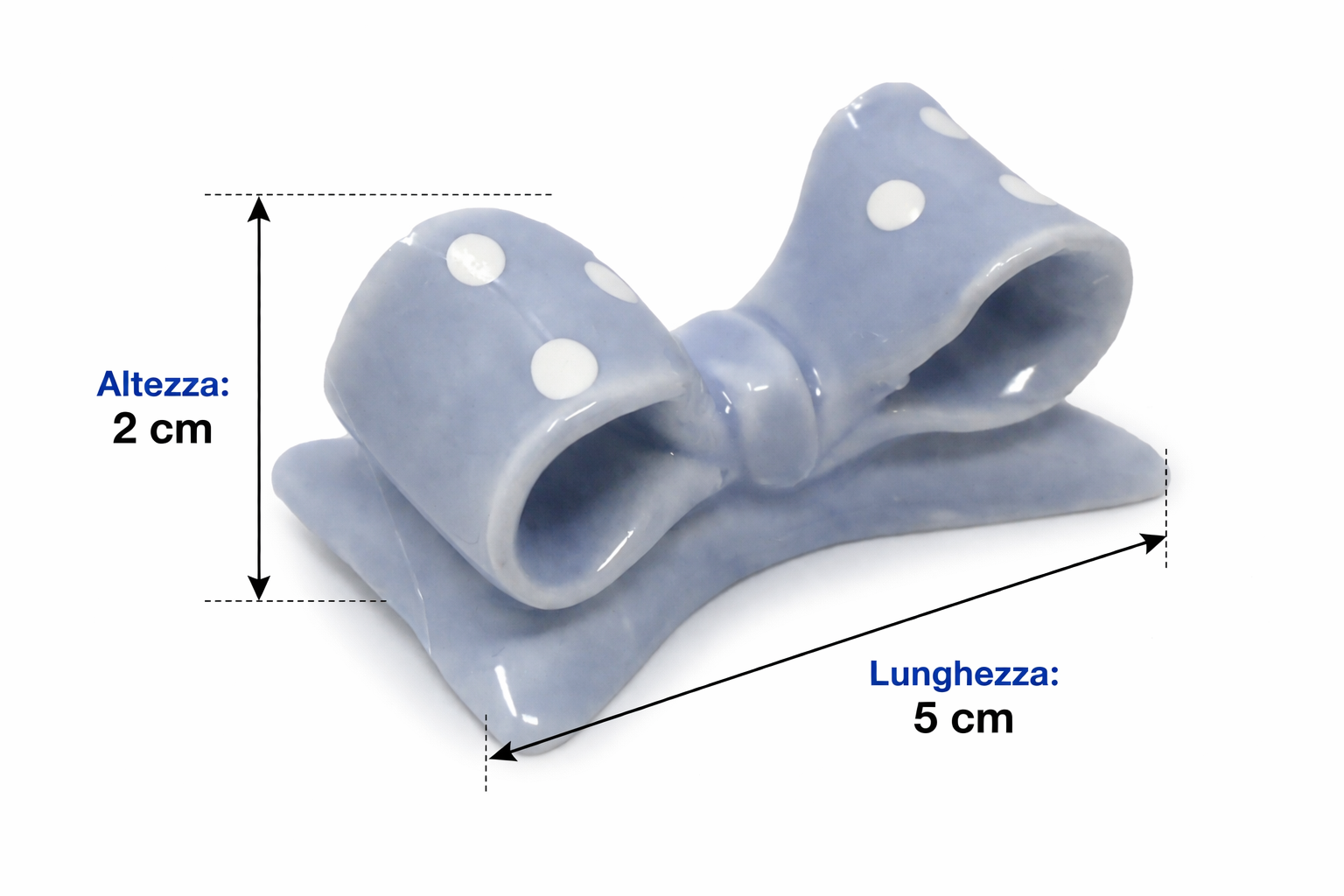 Bomboniera Figura Fiocco Azzurro con Pois in Porcellana - Nascita Neonato Bambino - Cm. 5x2 - 18644