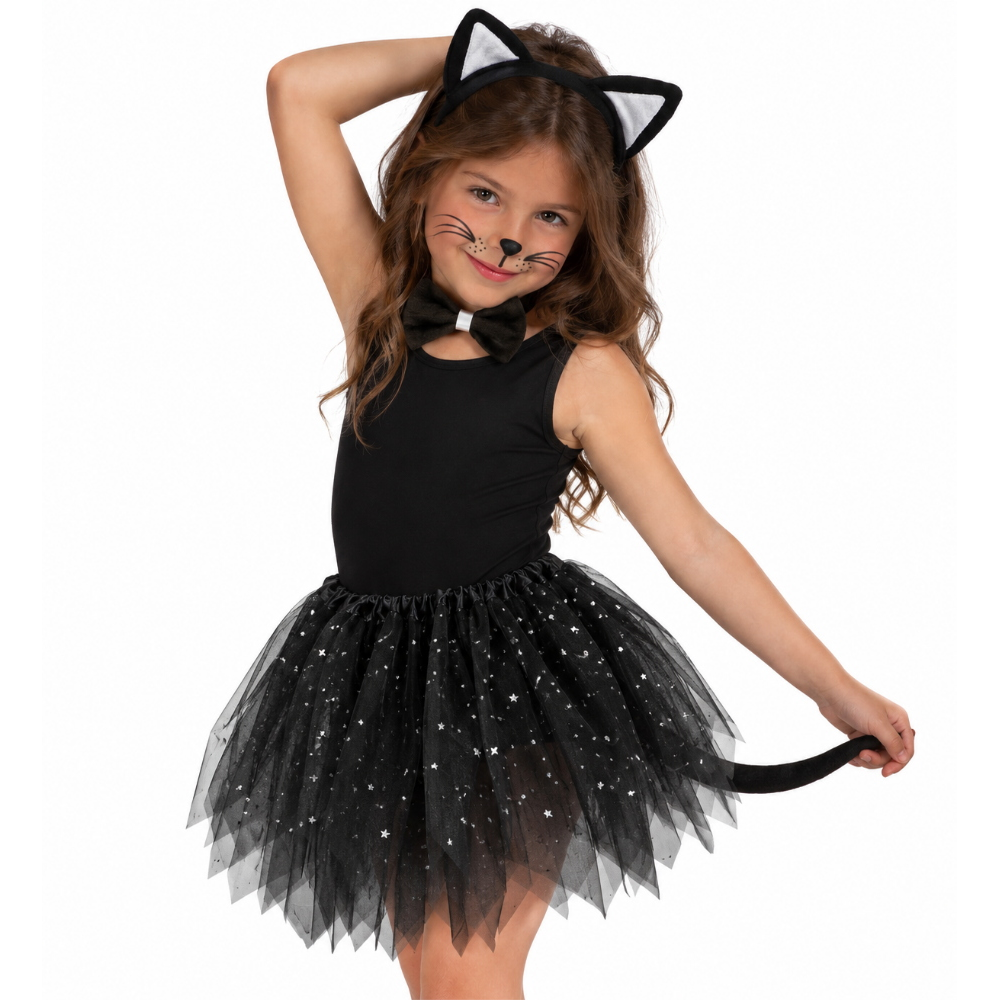 Set Gattina Cerchietto Farfallino Coda Accessori per Abito Vestito Travestimento Carnevale Bambina