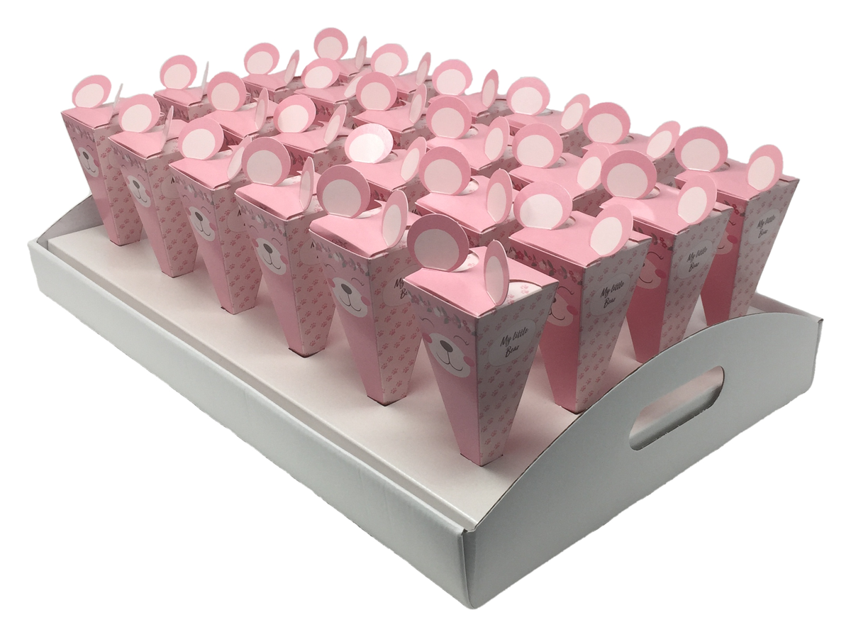 Bomboniera Astuccio Scatolina Portaconfetti Cono - Orsetta - Rosa 17040