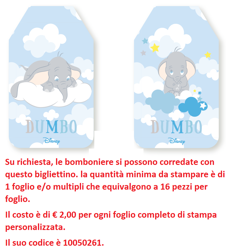 Bomboniera Astuccio Scatolina Portaconfetti Forma Libro Dumbo DISNEY Celeste X 10 Pz. - 68140
