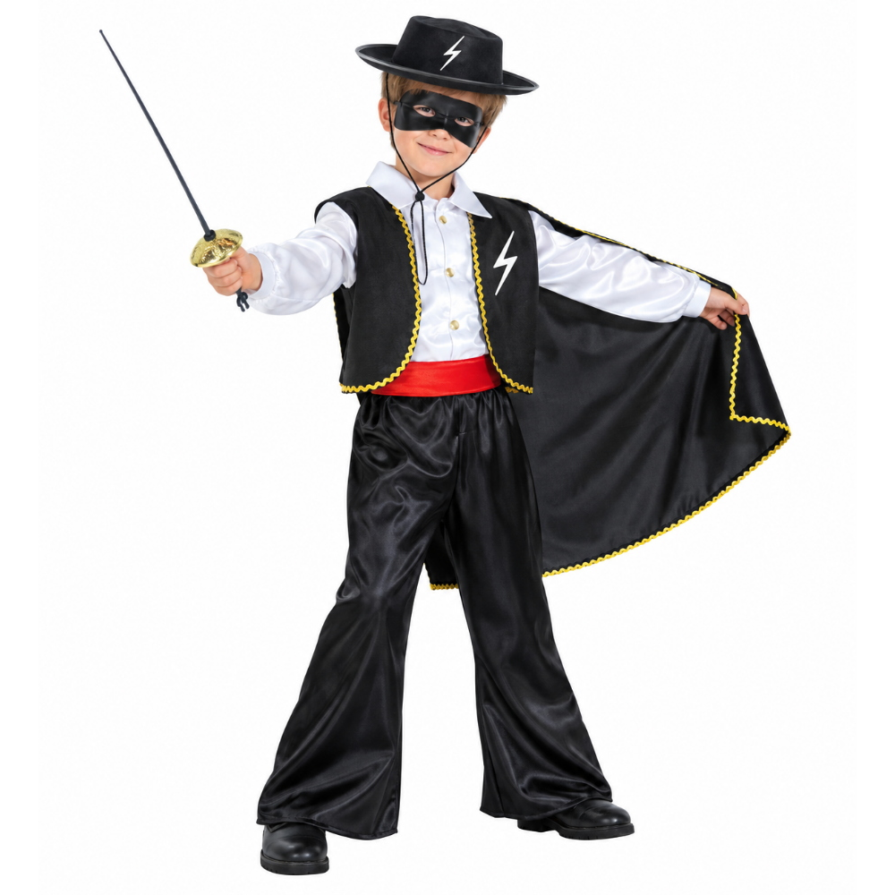 Costume Vestito Abito Travestimento Carnevale Bambino Zorro Bandito Mascherato -